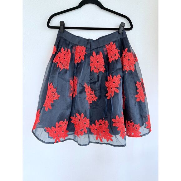 Anthropologie Maeve Pome Blossom Embroidered Tulle Full Skirt in Blue & Hot Pink - Picture 8 of 12